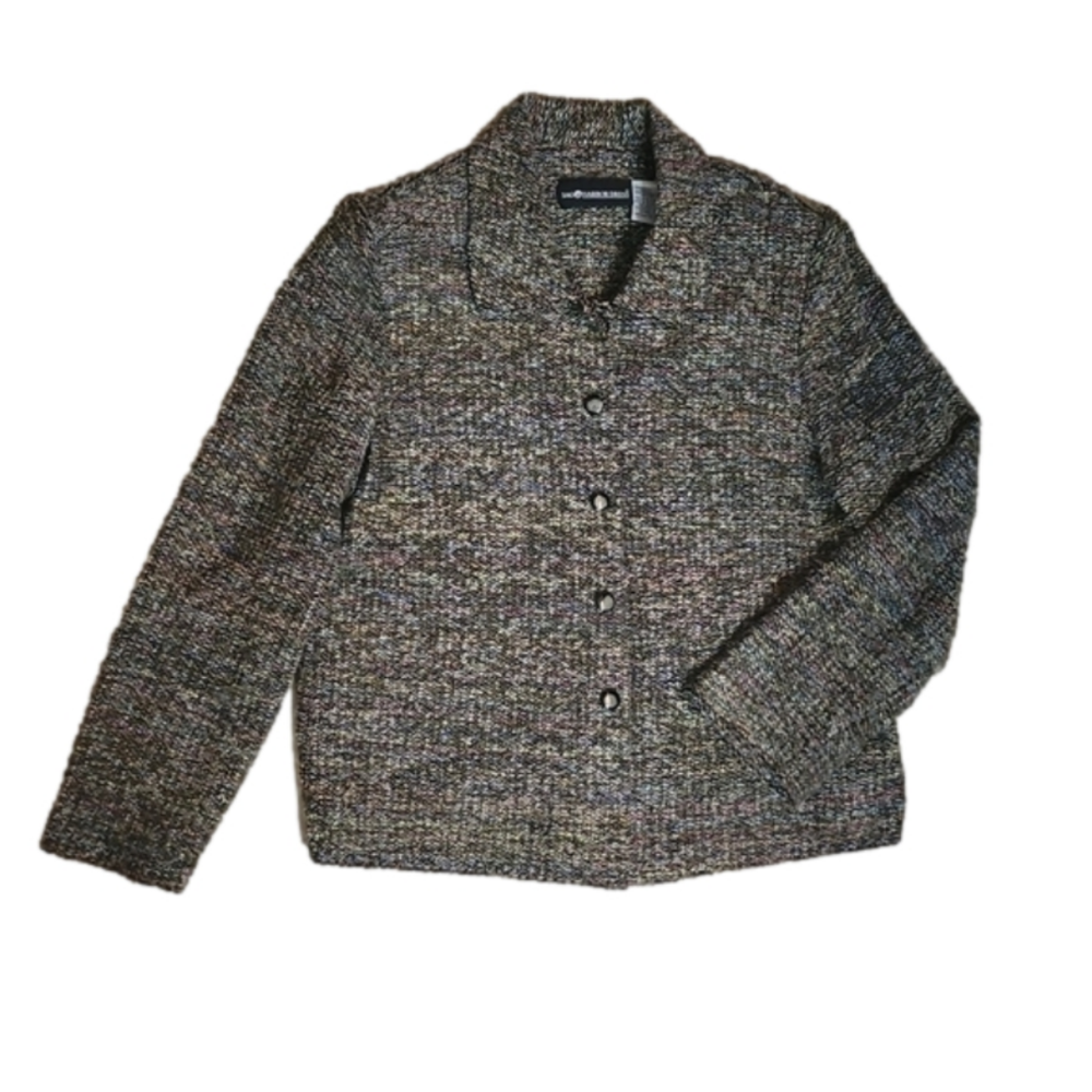 Sag Harbor Dress sweater jacket. Shoulder pads. Size 12. Multicolor.